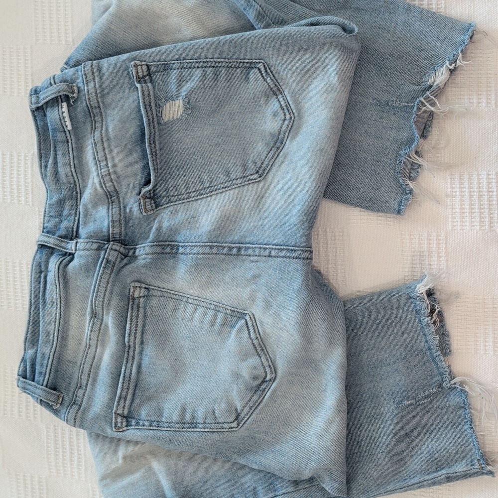Risen Jeans, Womens Size 5/27, High Rise Straight Leg Distressed Hem